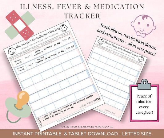 Child Health Tracker: Fever & Medication Log, Nurse Designed (PDF)