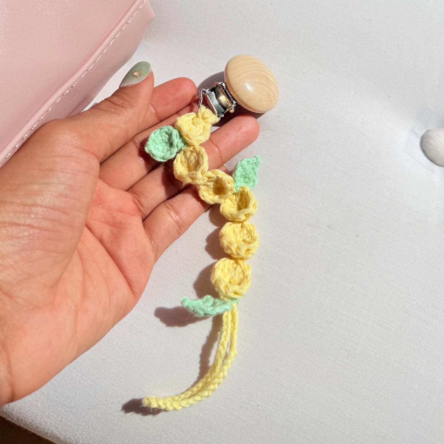 Crochet Lemon Pacifier Clip: Handmade Baby-Safe Cotton Gender Neutral Gift with FREE ENGRAVING