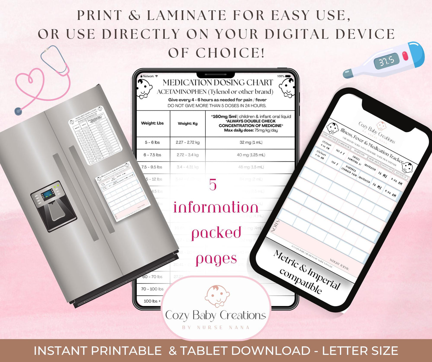 Child Health Tracker: Fever & Medication Log, Nurse Designed (PDF)