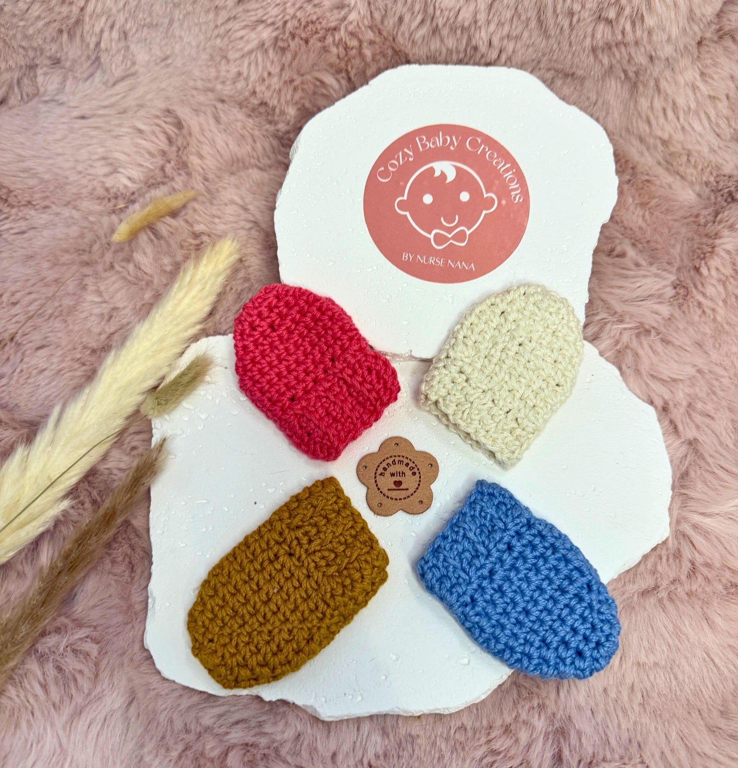 Crochet Newborn Cotton Mitten Pair: Handmade Scratch Prevention Winter Wear