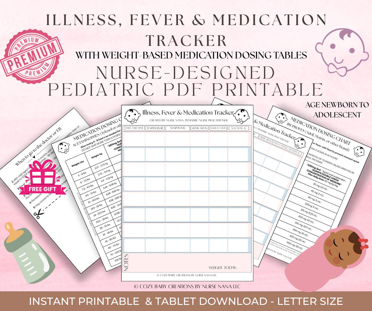 Child Health Tracker: Fever & Medication Log, Nurse Designed (PDF)